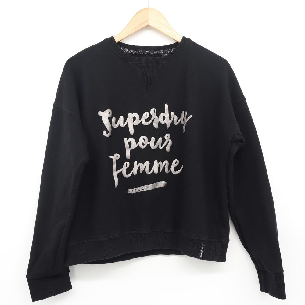 Superdry M Aurora and Stars Black Crew Neck Long Sleeve Vintage Look